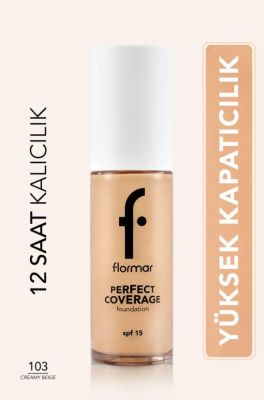 Flormar Perfect Coverage Yoğun Kapatıcı Su Bazlı Fondöten -103 Creamy Beige