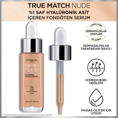  L'Oreal Paris L'oréal Paris True Match Nude Serum Fondöten 3-4 Light Medium 3600523989911