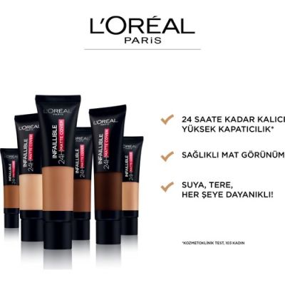  LOreal Paris Infaillible 24H Matte Cover Yüksek Kapatıcı Fondöten 25 Rose Ivory