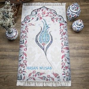  İsme Özel İnce Pamuk Çocuk Seccadesi Mavi - Lale 77×44 cm 180 gr - Tesbih Hediyeli