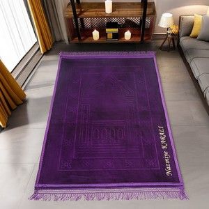 İsminizi Seccadeye Yazıyoruz Soft Yumuşak Kadife Peluş Seccade ( 80 x 120 cm - 1100 gr) Mor