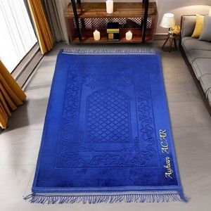 İsminizi Seccadeye Yazıyoruz Soft Yumuşak Kadife Peluş Seccade Saks Mavi 80 x 120 cm - 1100 gr