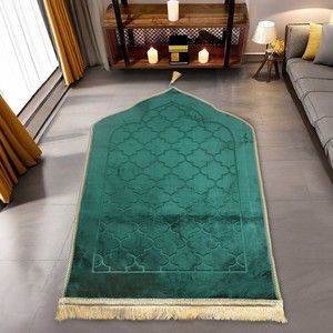 Soft Yumuşak Kapitone Peluş Seccade (80 x 120 cm - 900 gr)-Yeşil