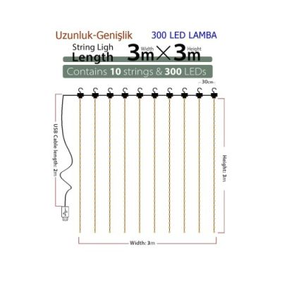  8 Fonksiyonlu Peri Perde Led Uzaktan Kumandalı Günışığı Perde Peri Led (3 mt x 3 mt)