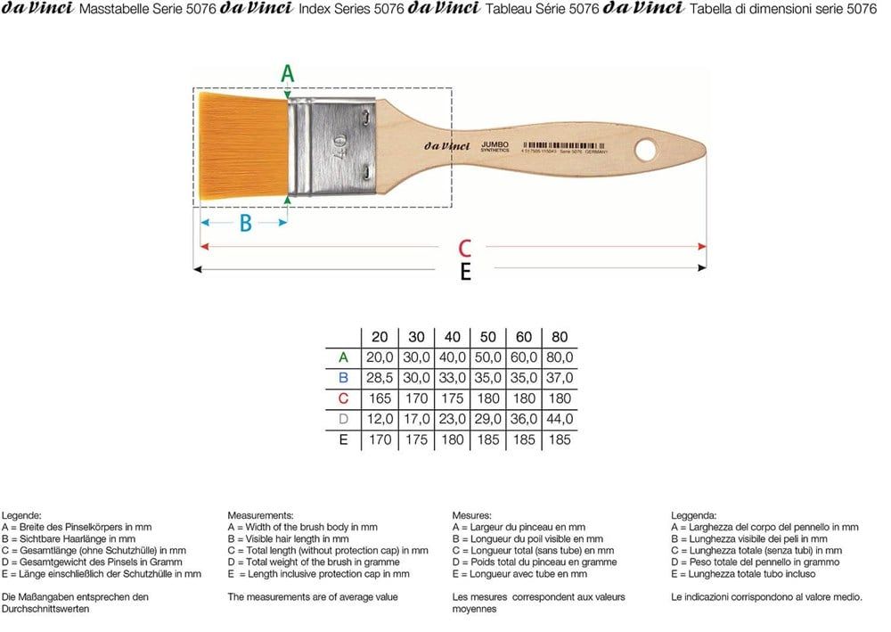  Da Vinci Jumbo Sentetik Düz Uçlu Geniş Yüzey Fırçası Seri 5076 No:40