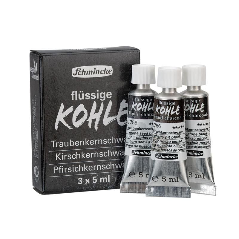 Schmincke Kohle Liquid Charcoal Sıvı Kömür Set 3 x 5 ml