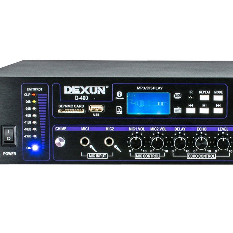  DEXUN D-400 500 W 100V/70V/4-16 OHM USB/SD/BT 6 BÖLGELİ 3 MİK 3 AUX GİRİŞLİ TRAFOLU MIXER ANFİ