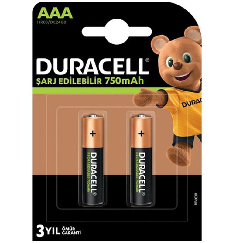  DURACELL HR03/DC2400 İNCE 750 MA ŞARJLI AAA 2Lİ PİL