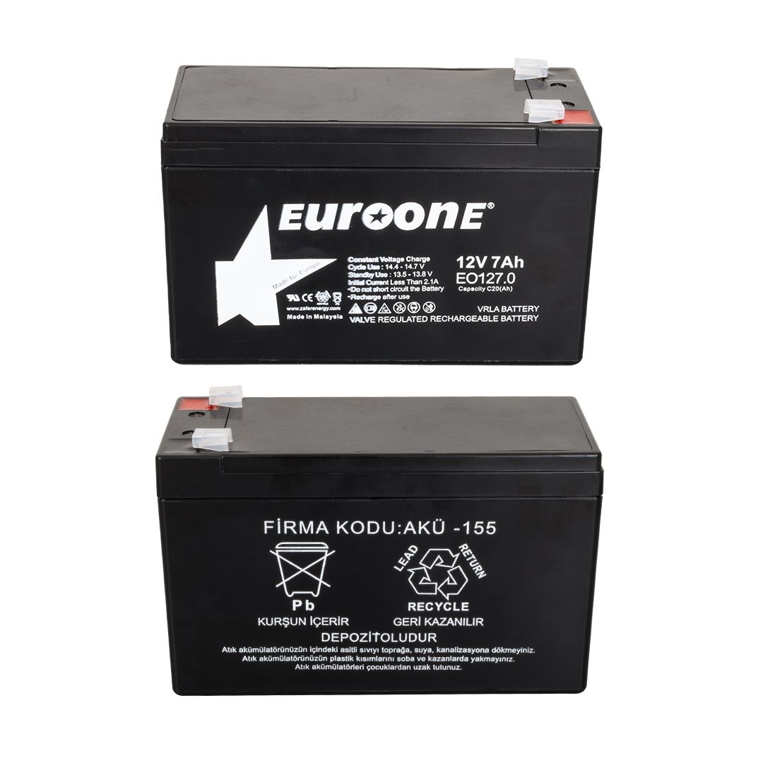  EUROONE EO127.0 12 VOLT - 7 AMPER AKÜ (150 X 65 X 90 MM)