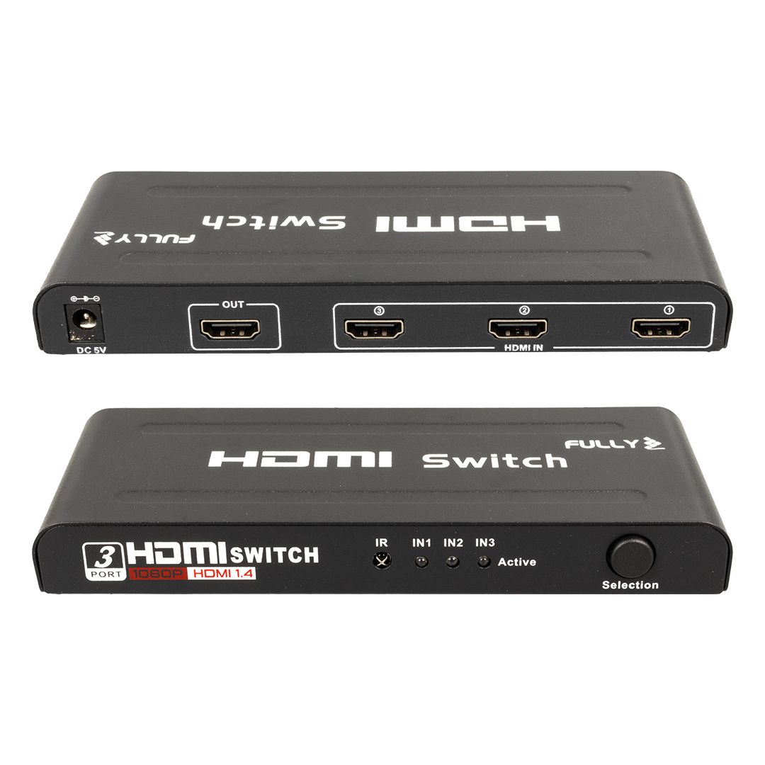  FULLY G-538H 3 GİRİŞ 1 ÇIKIŞ HDMI SWITCHER TOPLAYICI METAL KASA ADAPTÖRLÜ