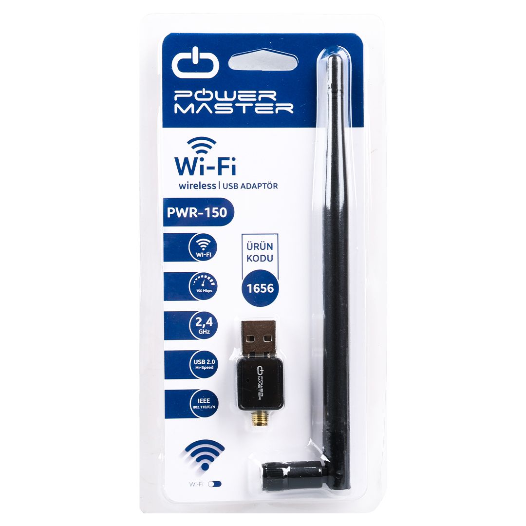  POWERMASTER PWR-150 150 MBPS 7601 İŞLEMCİLİ USB KABLOSUZ ANTENLİ WİFİ ADAPTÖR CDLİ