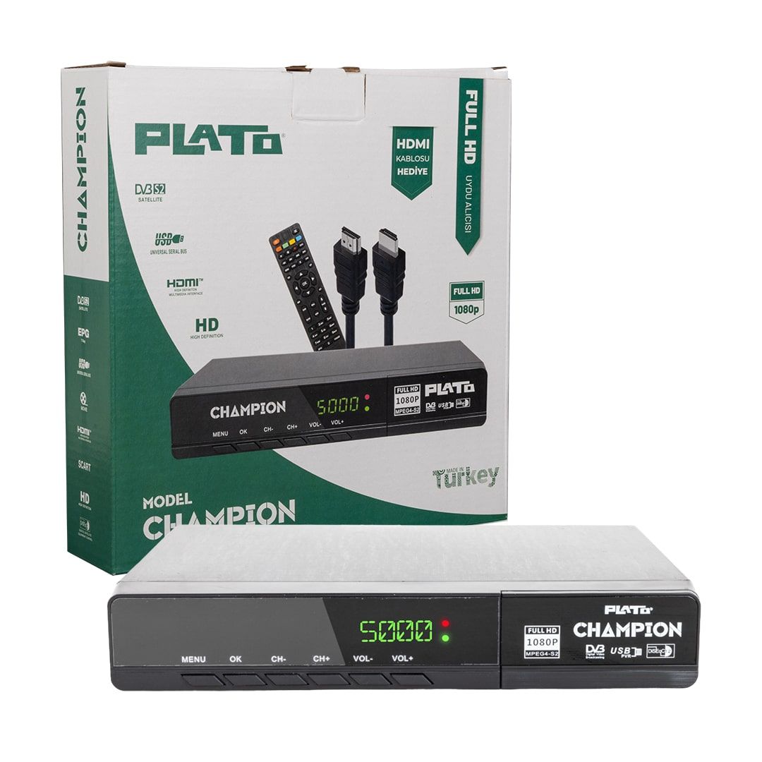  PLATO CHAMPION KASALI FULL HD UYDU ALICISI (SCART+HD)(HDMI KABLO DAHİL)