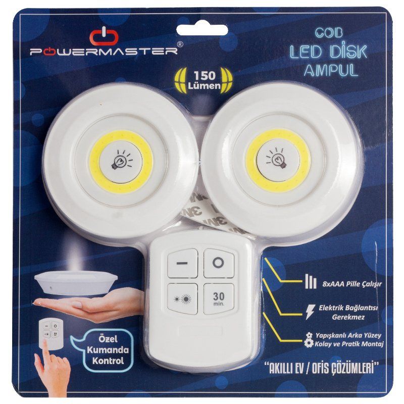  POWERMASTER BEYAZ 150 LÜMEN COB LED YUVARLAK ÇİFT AMPÜL KUMANDALI