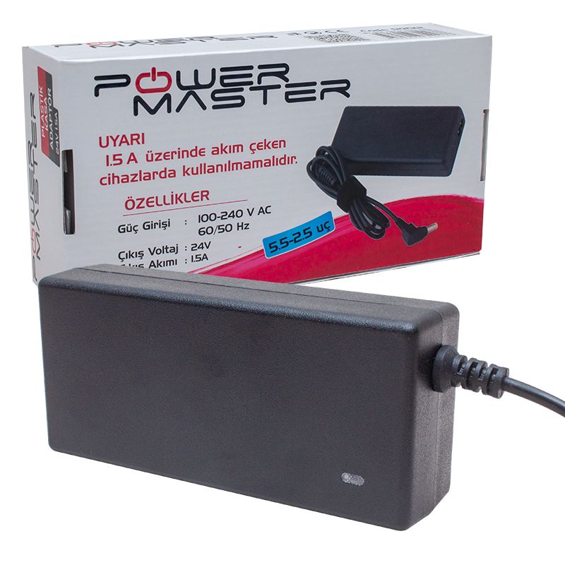  POWERMASTER PM-12232 24 VOLT - 1.5 AMPER 5.5*2.5 UÇLU PLASTİK KASA MASAÜSTÜ ADAPTÖR