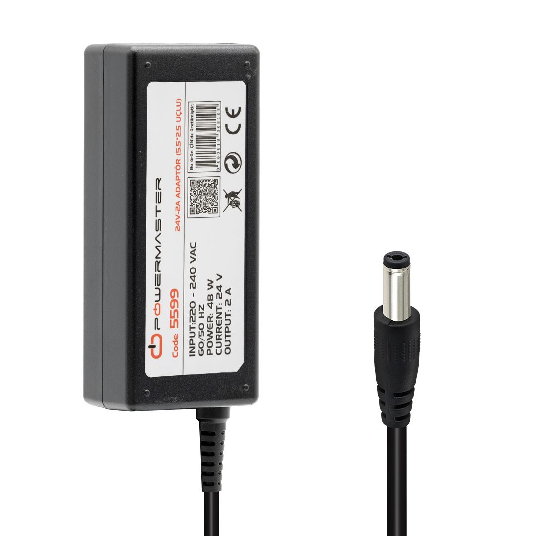  POWERMASTER PM-5599 24 VOLT - 2 AMPER 5.5*2.5 UÇLU PLASTİK KASA MASAÜSTÜ ADAPTÖR