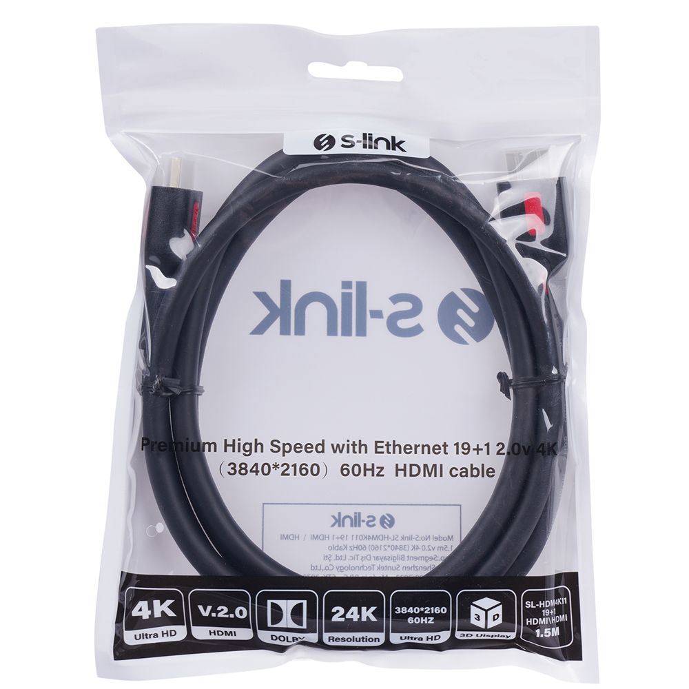  S-LINK SL-HDM4K011 19+1 HDMI TO HDMI 1.5M V2.0 4K (3840*2160) 60HZ KABLO