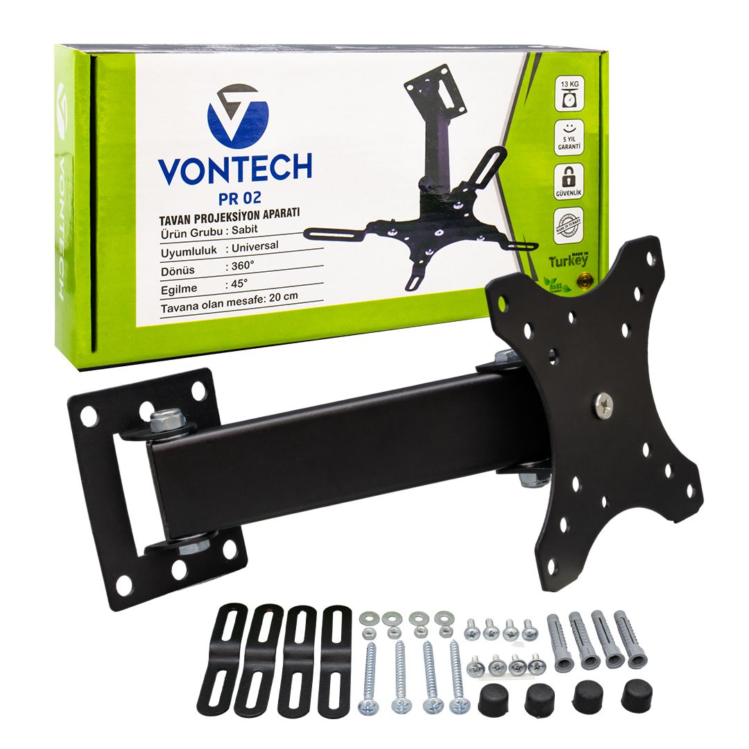  VONTECH PR-02 20 CM 360* TELESKOPİK TAVAN PROJEKSİYON ASKI APARATI