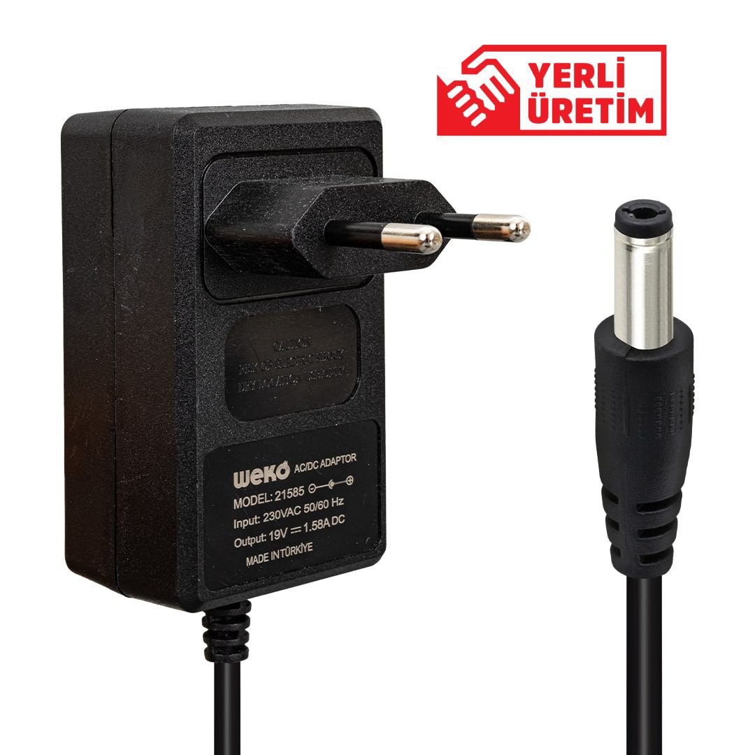 WEKO 19 VOLT - 1.58 AMPER 5.5*1.7 UÇLU YERLİ ÜRETİM PRİZ TİPİ NOTEBOOK ADAPTÖR