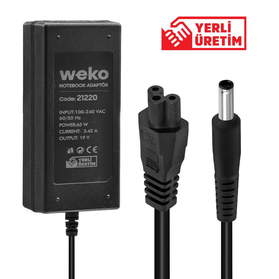  WEKO 19 VOLT - 3.42 AMPER - 65 WATT 4.5*3.0 UÇLU YERLİ ÜRETİM NOTEBOOK ADAPTÖR