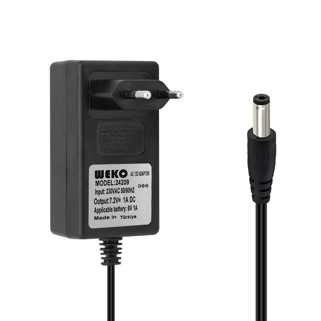  WEKO 7.2 VOLT - 1 AMPER 5.5*2.5 UÇLU KIRMIZI YEŞİL LEDLİ YERLİ ÜRETİM PRİZ TİPİ ŞARJ ADAPTÖR (OUT:6V-1A)