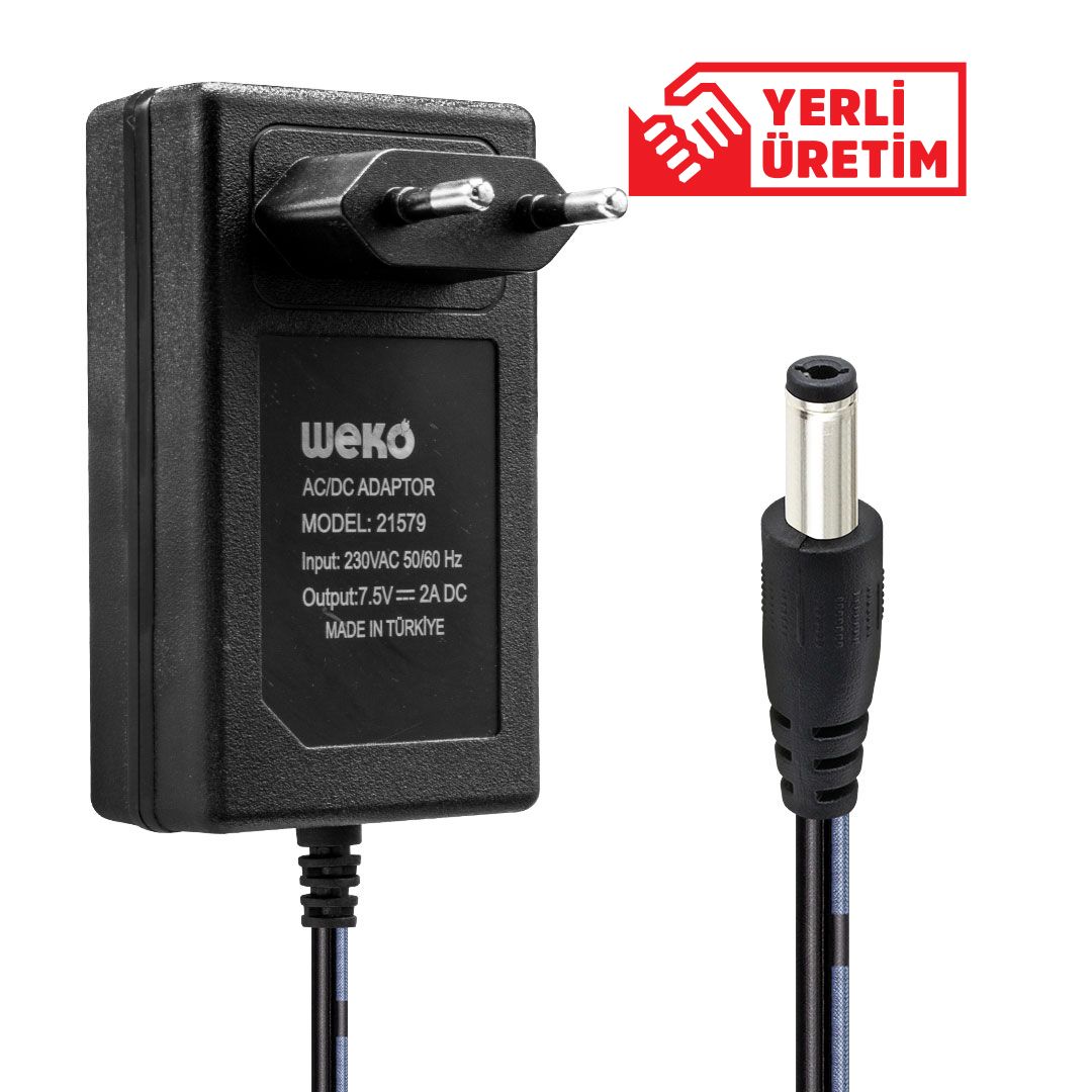  WEKO 7.5 VOLT - 2  AMPER 5.5*2.5 UÇLU PRİZ TİPİ ADAPTÖR