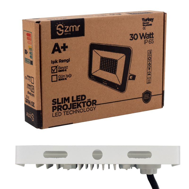  ZMR 30 WATT - 220 VOLT 6500K IP65 150* IŞIK AÇISI BEYAZ SLİM KASA LED PROJEKTÖR