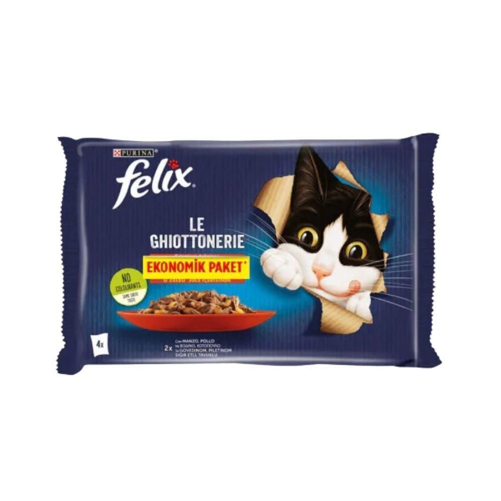 Felix Jöle İçinde Sığır Etli ve Tavuklu Yetişkin Kedi Konservesi 85gr (4'lü)