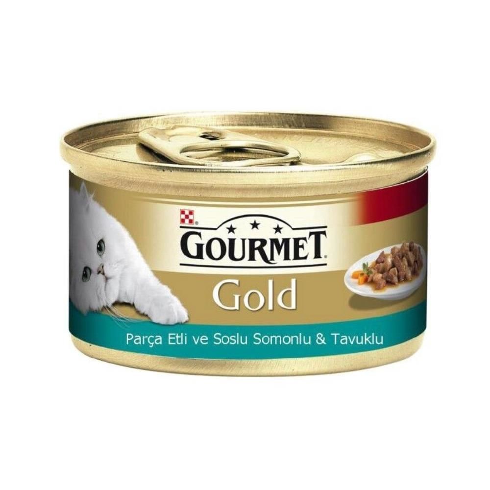 Gourmet Gold Parça Etli Somon-Tavuk Konserve Kedi Maması 85 Gr 26 Adet