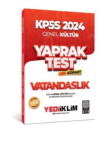 Yediiklim Yayınları 2024 KPSS Genel Kültür Vatandaşlık Çek Kopart Yaprak Test