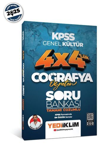 Yediiklim Yayınları 2025 Kpss Coğrafya Öğreten 4*4 Tamamı Çözümlü Soru Bankası-Hakan Bileyen