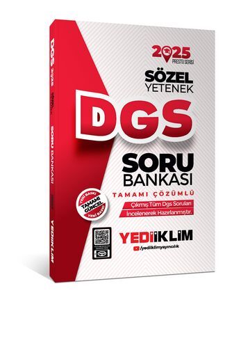 Yediiklim Yayınları 2025 DGS Sözel Yetenek Tamamı Çözümlü Soru Bankası