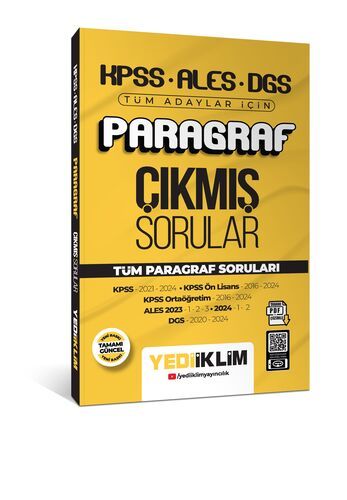 Yediiklim Yayınları 2025 KPSS ALES DGS Tüm Adaylar İçin Paragraf Tamamı PDF Çözümlü Çıkmış Sorular