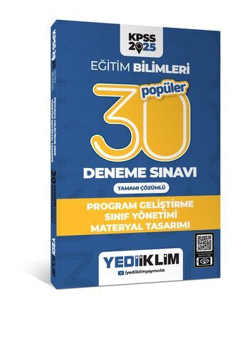 Yediiklim Yayınları 2025 KPSS Eğitim Bilimleri 30 Popüler Program Geliştirme- Sınıf Yönetimi- Materyal Tasarımı Tamamı Çözümlü D