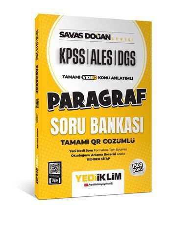 Yediiklim Yayınları KPSS ALES DGS Savaş Doğan Serisi Paragraf Tamamı Video Konu Anlatımlı ve Tamamı QR Çözümlü Soru Bankası