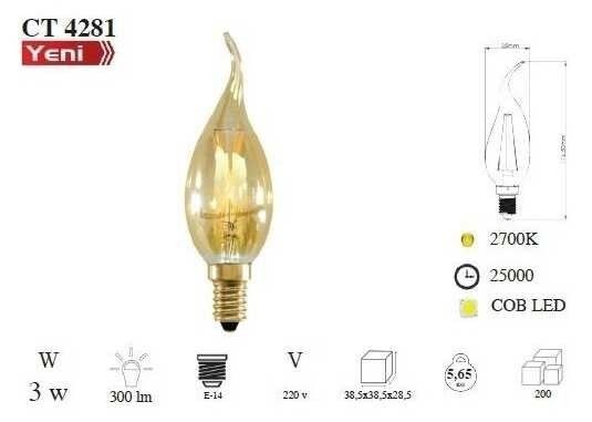 Cata CT-4281 E14 4W Rustik Led Buji Ampul Amber #3