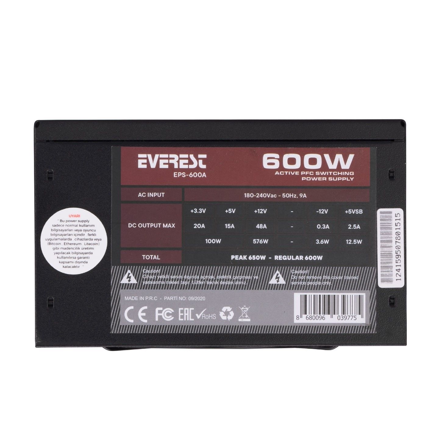 Everest EPS-600A 600W 12cm Fan 4xSata Power Supply #3