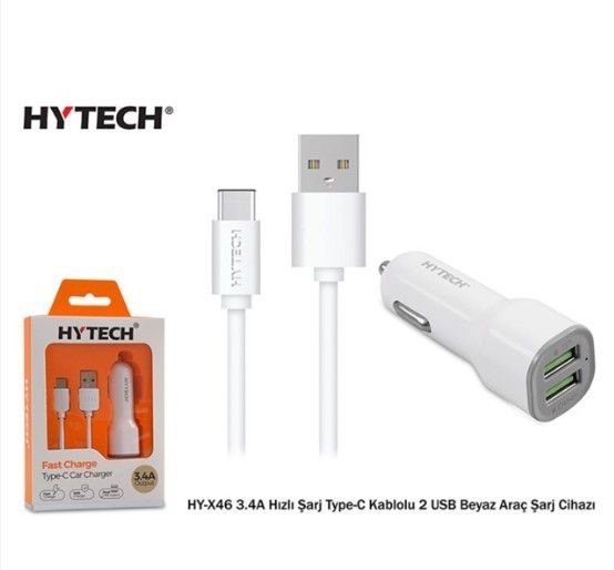 Hytech HY-X46 Type-C 3.4A Beyaz Araç Şarj Cihazı