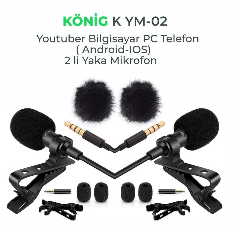 König K-YM02 Youtuber Pc Telefon 2 li Yaka Mikrofo