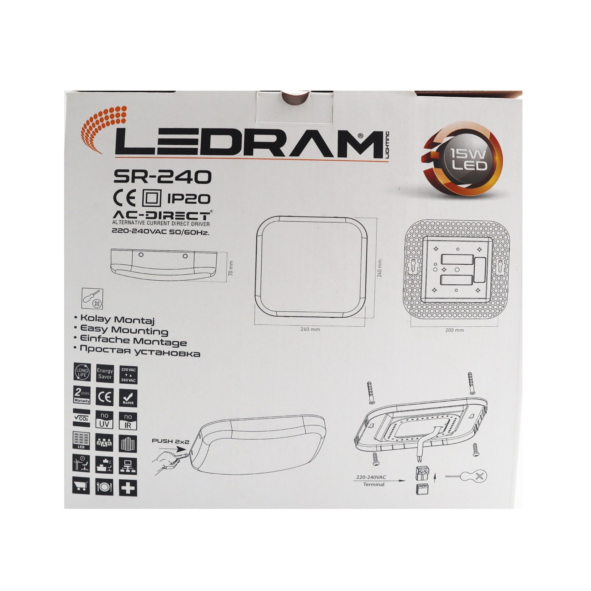 Ledram SR-240 15W 6500K Kare Led Glop Armatür #4