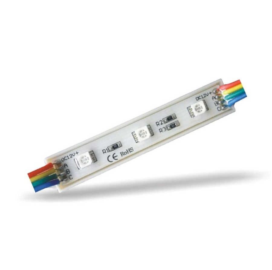 Modül Led Lensli 3 Çipli Renkli Kasa RGB