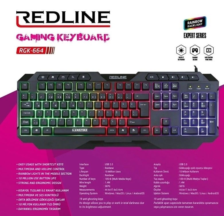 Redline RGK-664 Rainbow Oyuncu Klavye #3