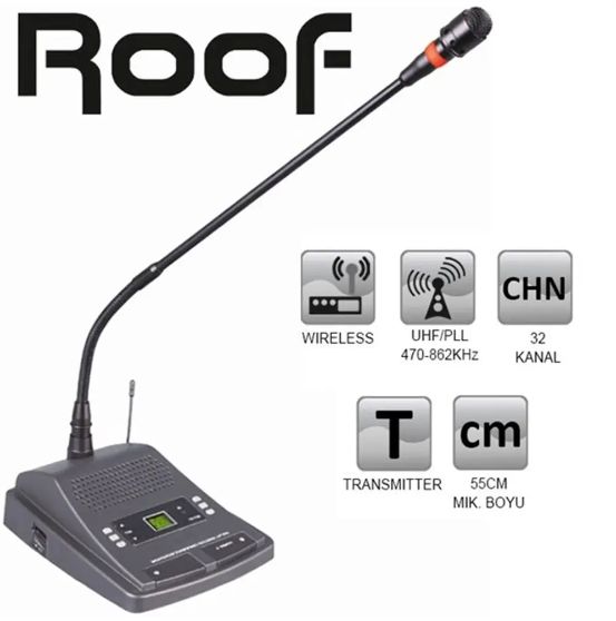 Roof R-621D Gold Uhf 1 Kürsü Kablosuz Mikrofon 470-862MHz