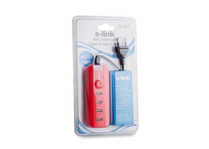 S-Link SL-M4 4000mAh 4xUsb Port Kırmızı Şarj Adapt #3