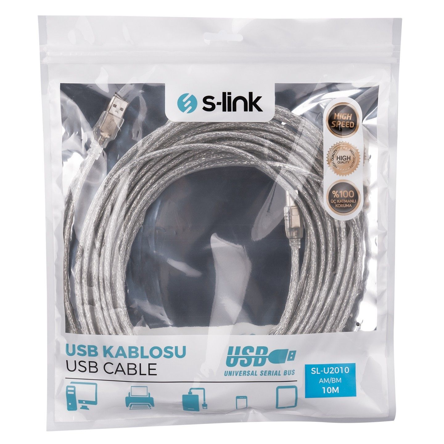 S-Link SL-U2010 Usb 2.0 10m Şeffaf Yazıcı Kablosu #2