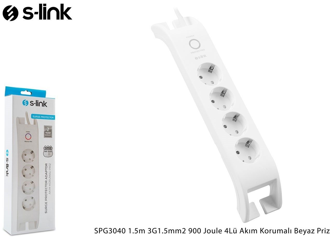 S-Link SPG3040 2m Beyaz 3x1.5mm 4 lü Akım Kor.Priz #3