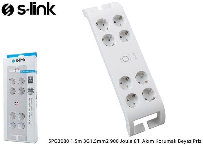 S-Link SPG3080 2m Beyaz 3x1.5mm 8 li Akım Kor.Priz #3