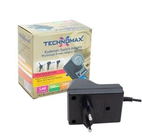 Technomax PT-500 1.5V-12V 500mAh Ayarlı Adaptör