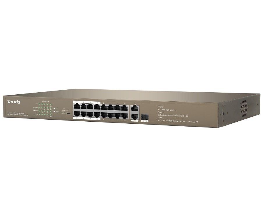 Tenda TEF1118P 16 Port 10/100 PoE 150W  2 GB 1 SFP #2