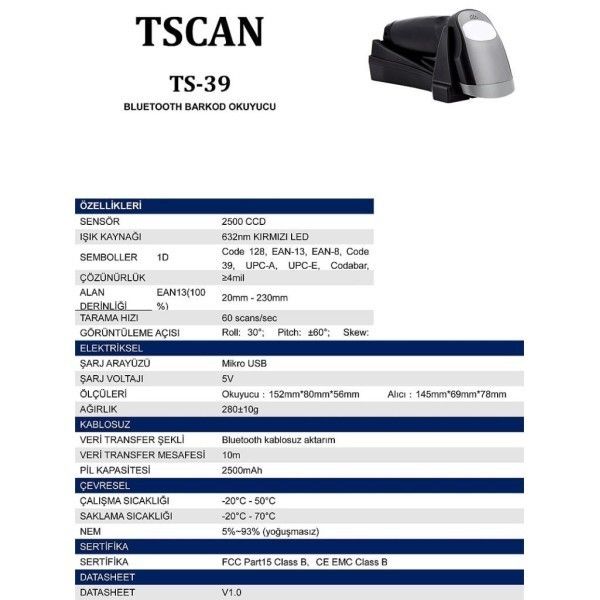 Tscan TS-39 Usb Bluetooth 1D Barkod Okuyucu #4