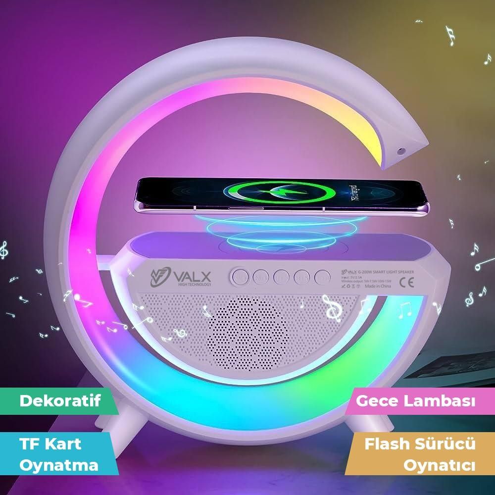 VALX BT-AUX-SD Kart Destekli Kablosuz RGB Gece Lambalı Hoparlör - Beyaz (G-200W) #3